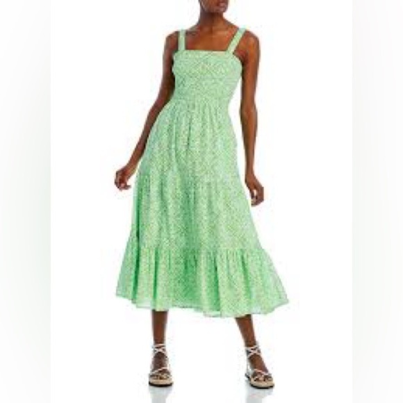 BANJANAN WOMEN'S REGINA DRESS Green Patterned Sleeveless Tiered Dress Size M - Picture 3 of 14